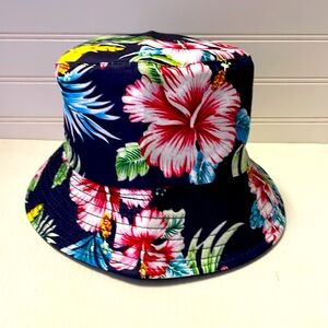 Tropical Navy Floral Pink, Green & White Reversible Cotton Bucket Hat